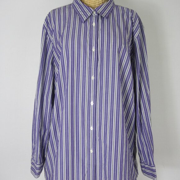 Chaps Womens Plus 3X Purple Striped Long Sleeve Button Blouse Shirt Cotton - Picture 6 of 10